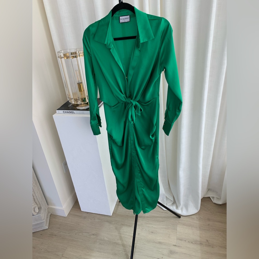 Green Satin Midi Dress